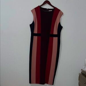 New York & Company Black Red Pink Sheath Dress Crew Neck Midi